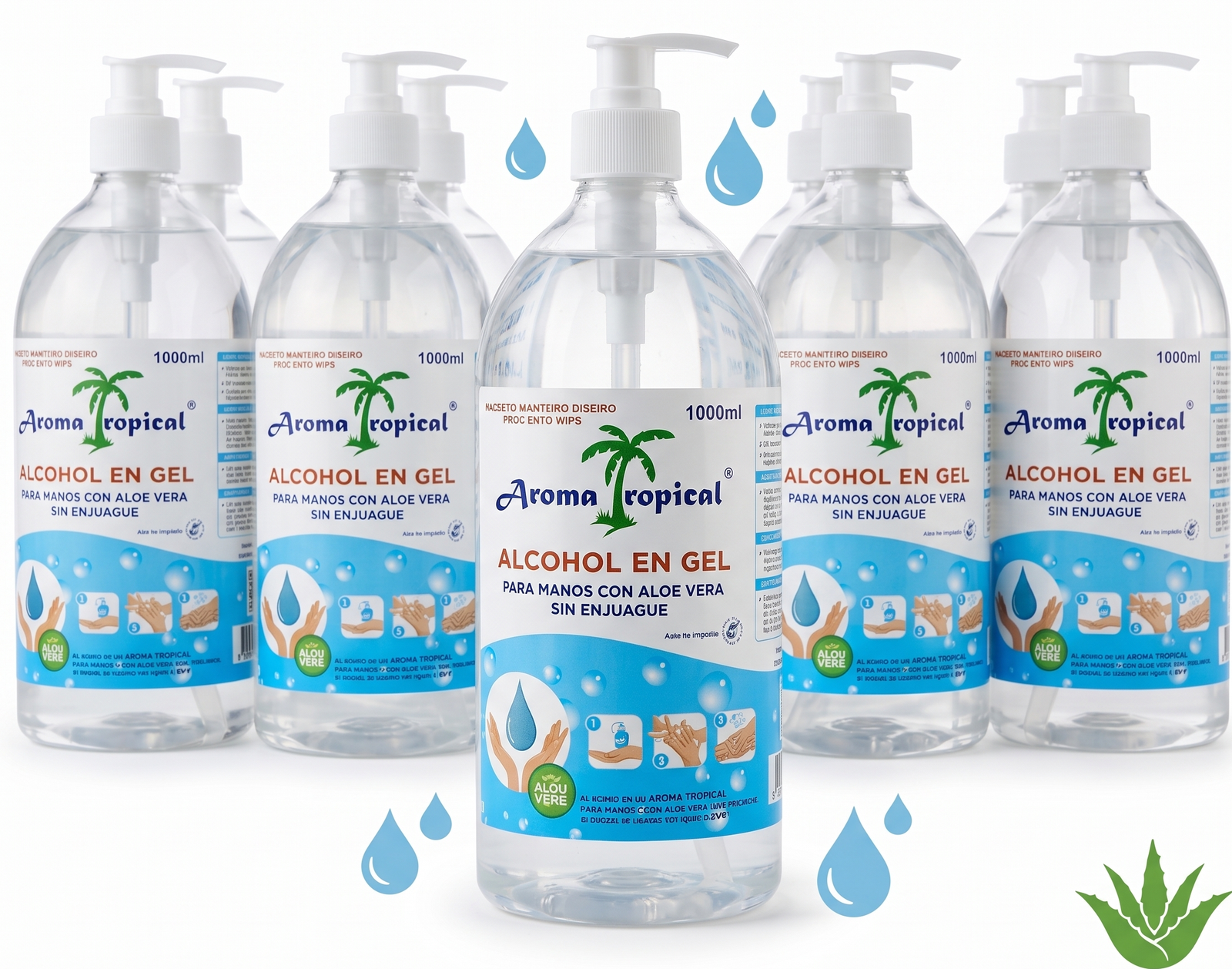 Caja de Alcohol en Gel Aroma Tropical 1L con Aloe Vera (Caja x 18 unds)